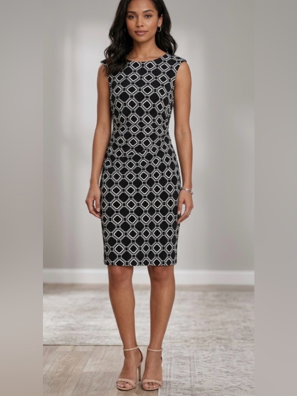 Chaps Ralph Lauren Black and White Geometric dress size XS